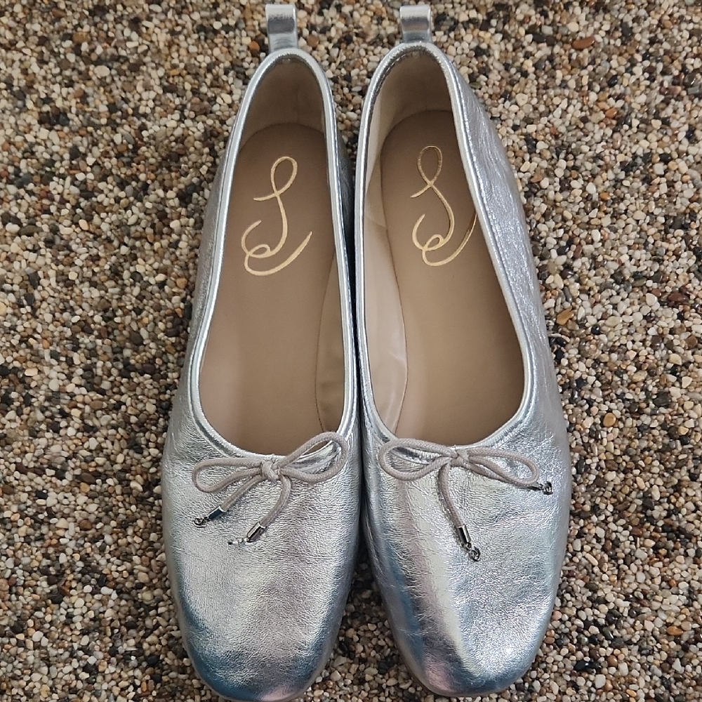 Sam Edelman Leather Silver Ballet Flats, size 9